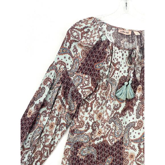 Willow Root Blouse Women s Size L Multi Floral Long Sleeve Tie Detail - Picture 2 of 15